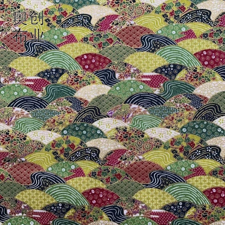 All-cotton gold-embossed Japanese-style fabric, wavy fan printed Japanese-style fabric, handcrafted DIY decorative gold powder fabric for kimono All-cotton gold-embossed Japanese-style fabric, wavy fan printed Japanese-style fabric, handcrafted DIY decorative gold powder fabric for kimono